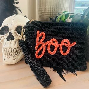 Boo Black Beaded Wristlet, Halloween Coin Pouch, Halloween Purse, Wristlet